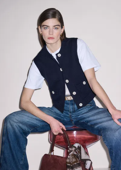 Me+em Button Through Straight Vest Navy In Blue