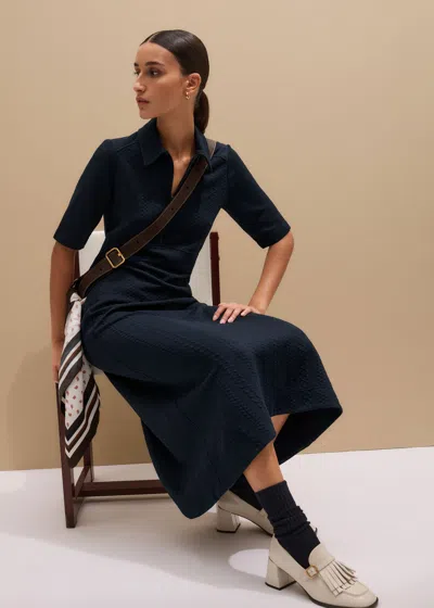 Me+em Cable Jacquard Half-zip Midi Dress Navy In Blue