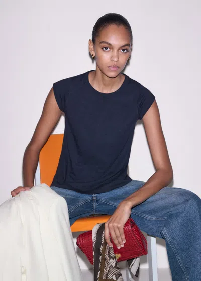 Me+em Cap Sleeve Crew Neck Swing Tee Navy In Blue