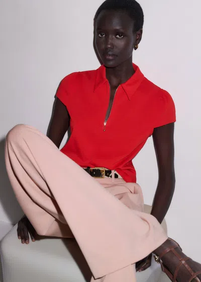 Me+em Cap Sleeve Polo Shirt Rose Petal Red