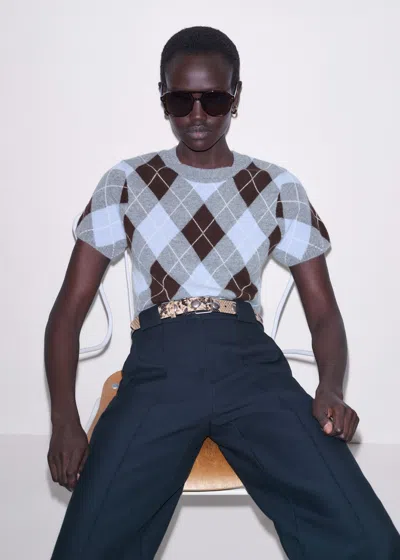 Me+em Cashmere Argyle Baby Tee Sky Blue Multi