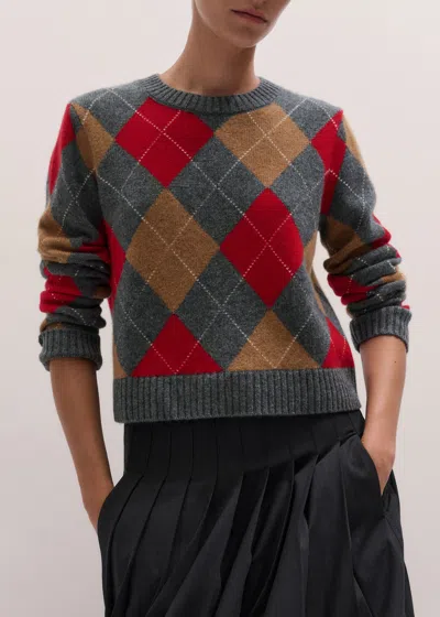 Me+em Cashmere Argyle Knit Jumper Grey Multi In Blue