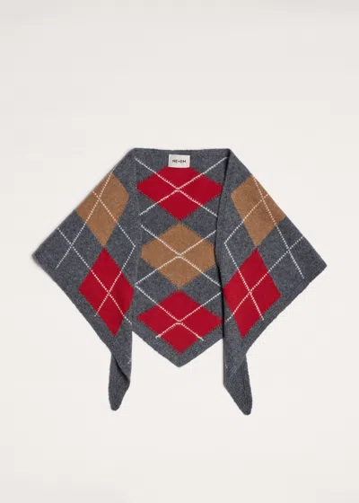Me+em Cashmere Argyle Triangle Knit Scarf Grey Multi