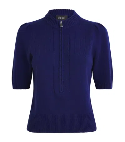 Me+em Cashmere Half-zip T-shirt In Blue