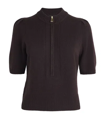 Me+em Cashmere Half-zip T-shirt In Brown
