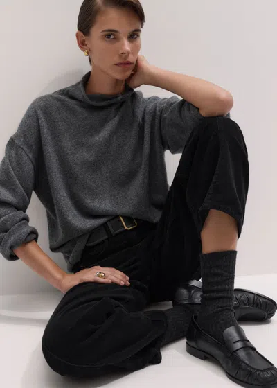 Me+em Cashmere High Neck Relaxed Jumper Mid Grey Melange In Gray