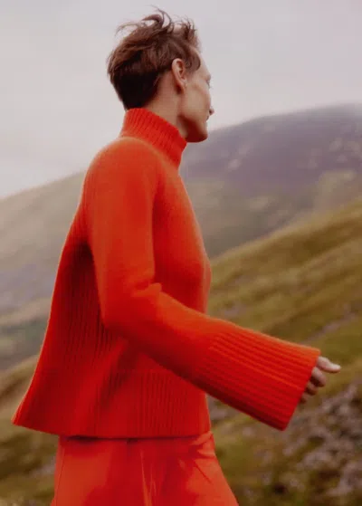 Me+em Cashmere High Neck Statement Sweater In Orange Spice
