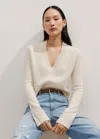 Me+em Cashmere Low V-neck Crop Sweater In Light Cream