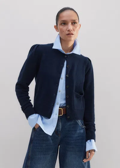 Me+em Cashmere Pouf Sleeve Cardigan In Navy
