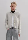 Me+em Cashmere Pouf Sleeve Cardigan In Soft Grey Mélange