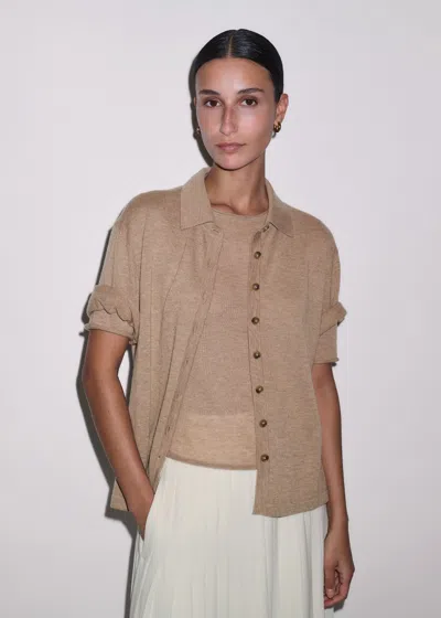 Me+em Cashmere Relaxed Knit Shirt Camel Melange In Brown