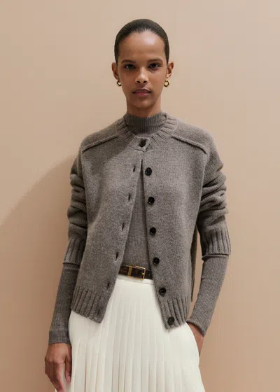 Me+em Cashmere Relaxed Saddle Shoulder Cardigan Pebble Brown In Gray