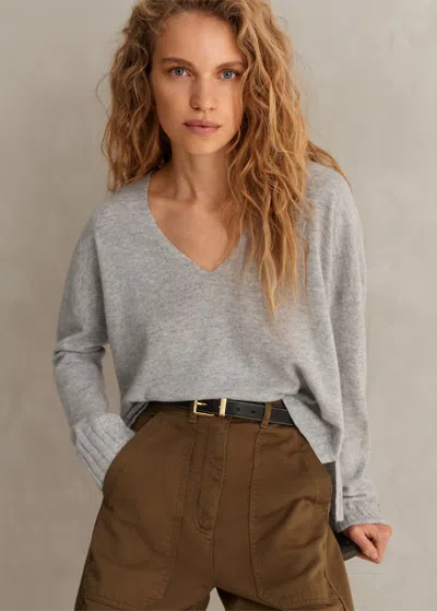 Me+em Cashmere Relaxed V-neck Sweater In Silver Grey Marl