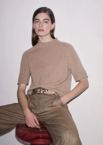 Me+em Cashmere Roll Trim Knit Tee Amaretti Brown In Gray