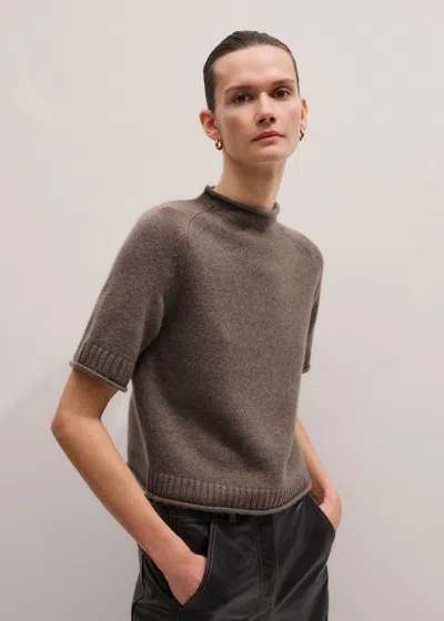 Me+em Cashmere Roll Trim Knit Tee Pebble Brown