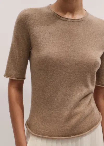 Me+em Cashmere Rolled Edge Straight Knit Tee Camel Melange In Brown