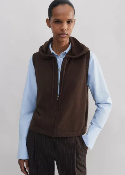 Me+em Cashmere Sleeveless Relaxed Zip Hoodie In Espresso Brown