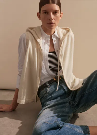 Me+em Cashmere Sleeveless Relaxed Zip Hoody In Cream