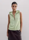 Me+em Cashmere Sleeveless Relaxed Zip Hoody In Fresh Pistachio