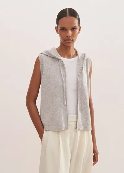 Me+em Cashmere Sleeveless Relaxed Zip Hoody In Silver Grey