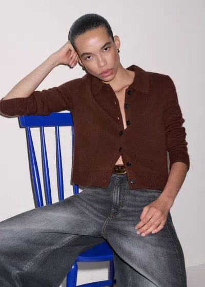 Me+em Cashmere Straight Button Through Cardigan Pecan Brown