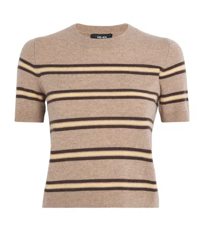 Me+em Cashmere Stripe Cropped T-shirt In Brown