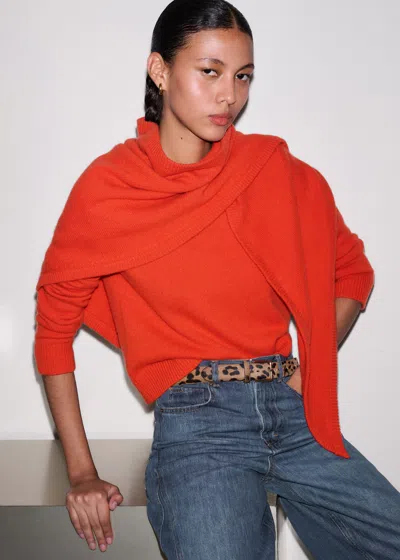 Me+em Cashmere Triangle Knit Scarf Vivid Orange In Red