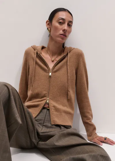 Me+em Cashmere Two Way Zip Straight Hoody Camel Melange In Brown