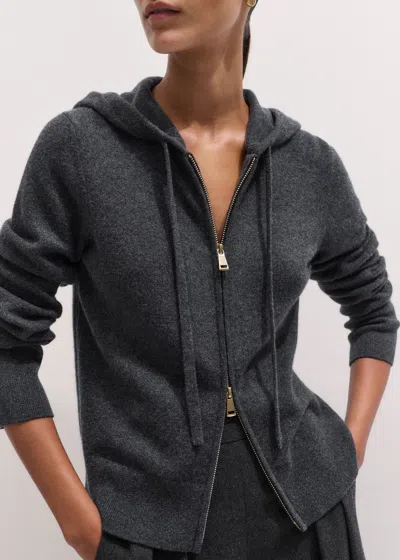 Me+em Cashmere Two Way Zip Straight Hoody Dark Charcoal Melange In Black