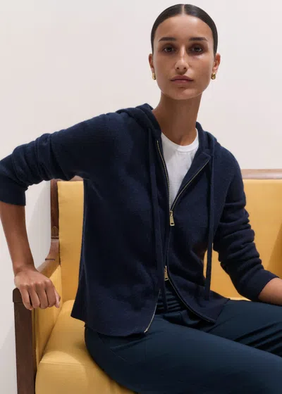 Me+em Cashmere Two Way Zip Straight Hoody Navy In Blue