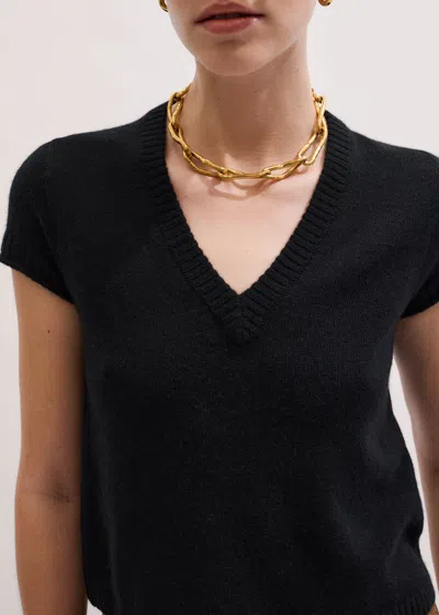Me+em Cashmere V-neck Shrunken Baby Tee Black