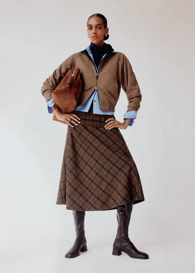 Me+em Check Fit And Flare Midi Skirt Warm Chocolate Multi