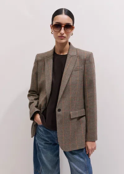 Me+em Check Sharp Shoulder Blazer Brown Multi