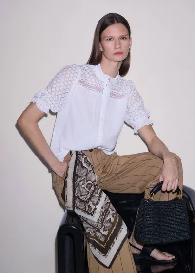 Me+em Cheesecloth And Lace Detail Blouse Soft White