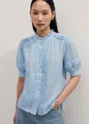 Me+em Cheesecloth Blouse In Cloud Chambray Blue