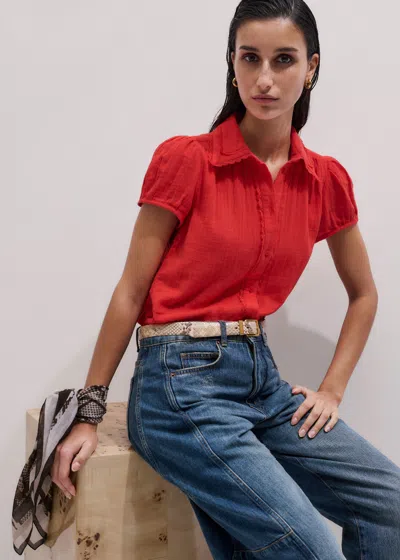 Me+em Cheesecloth Cap-sleeve Blouse Poppy Red