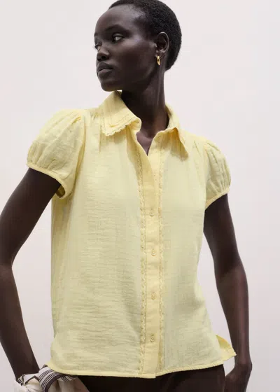 Me+em Cheesecloth Cap-sleeve Blouse Dusted Lemon Yellow