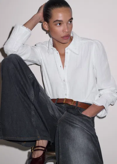 Me+em Cheesecloth Delicate Lace Trim Long Sleeve Blouse Soft White