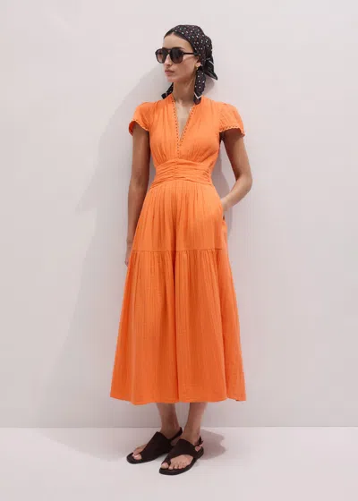 Me+em Cheesecloth Fit And Flare Maxi Dress Sunny Orange In Multi
