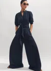 Me+em Cheesecloth Frill Detail Jumpsuit + Belt In Navy