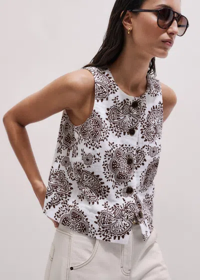 Me+em Cheesecloth Full Bloom Print Shell Cropped Top Soft White/brown In Multi