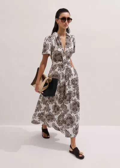 Me+em Cheesecloth In-full-bloom Print Maxi Dress + Belt Soft White/brown In Multi