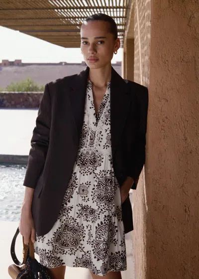 Me+em Cheesecloth In Full Bloom Print Swing Short Dress Soft White/brown In Multi