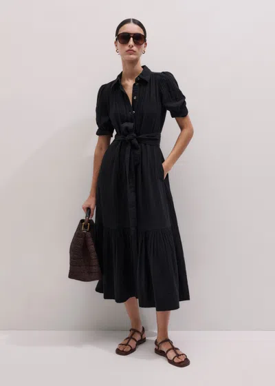 Me+em Cheesecloth Midi Shirt Dress + Belt Black