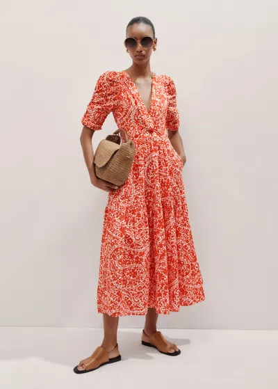 Me+em Cheesecloth Mono Paisley Print Maxi Dress In Orange/soft White