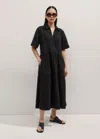 Me+em Cheesecloth Relaxed Midi Day Dress In Black