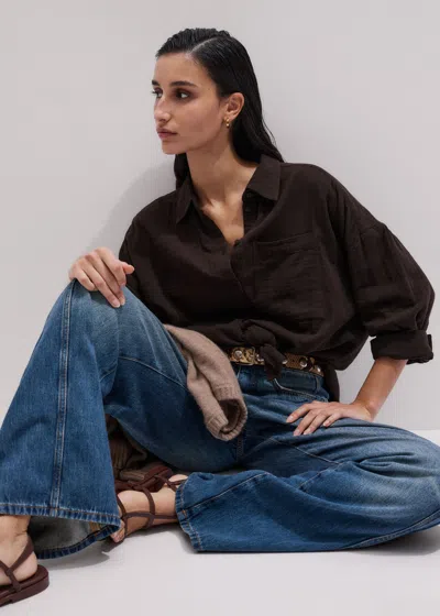 Me+em Cheesecloth Relaxed Shirt Ganache Brown