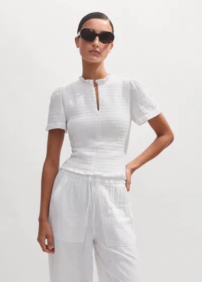 Me+em Cheesecloth Shirred Zip Top In Soft White