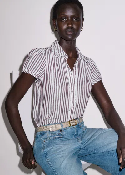 Me+em Cheesecloth Stripe Cap-sleeve Blouse Soft White-pecan Brown