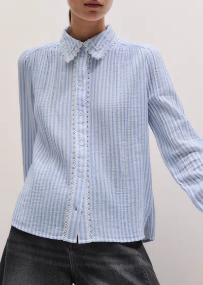 Me+em Cheesecloth Stripe Long Sleeve Blouse Blue-soft White In Blue/soft White